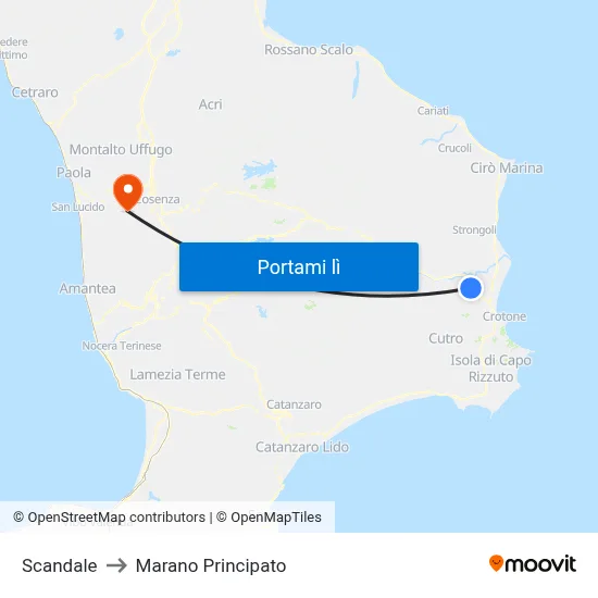 Scandale to Marano Principato map