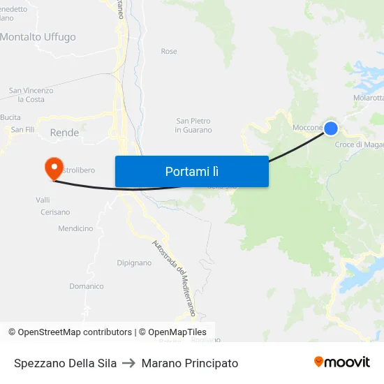 Spezzano Della Sila to Marano Principato map