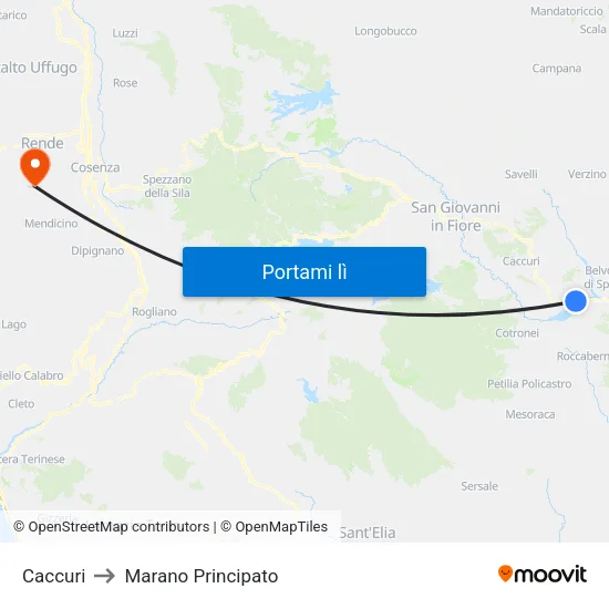 Caccuri to Marano Principato map