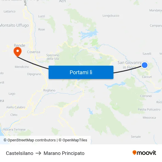 Castelsilano to Marano Principato map