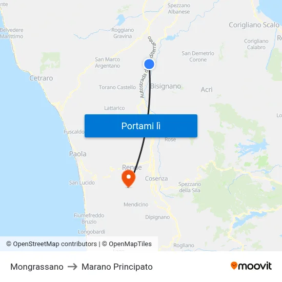 Mongrassano to Marano Principato map