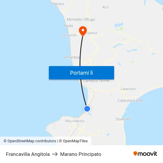 Francavilla Angitola to Marano Principato map