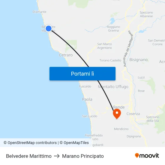 Belvedere Marittimo to Marano Principato map
