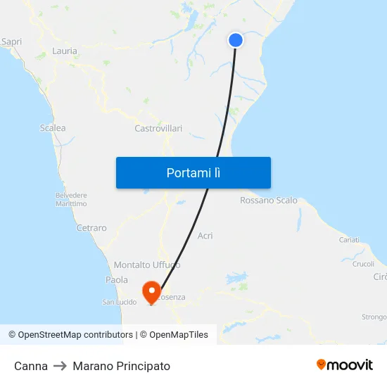 Canna to Marano Principato map