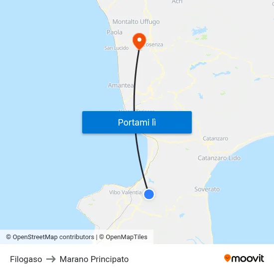 Filogaso to Marano Principato map