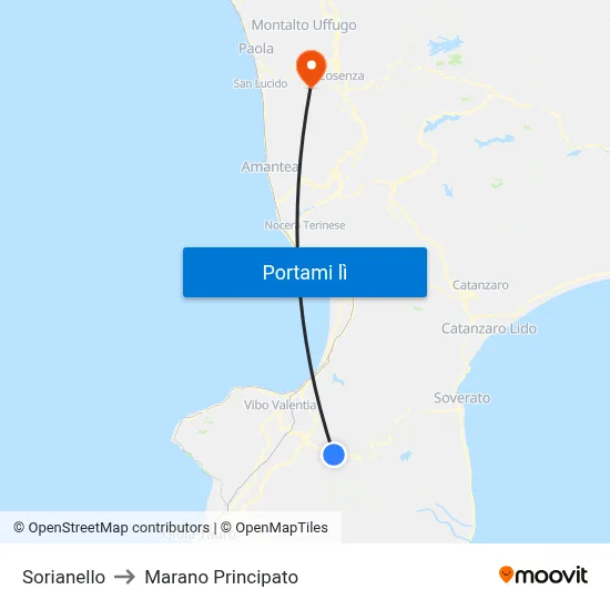 Sorianello to Marano Principato map