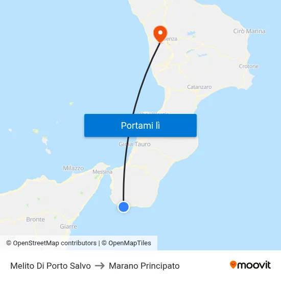 Melito Di Porto Salvo to Marano Principato map