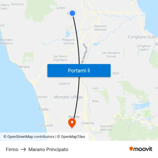 Firmo to Marano Principato map