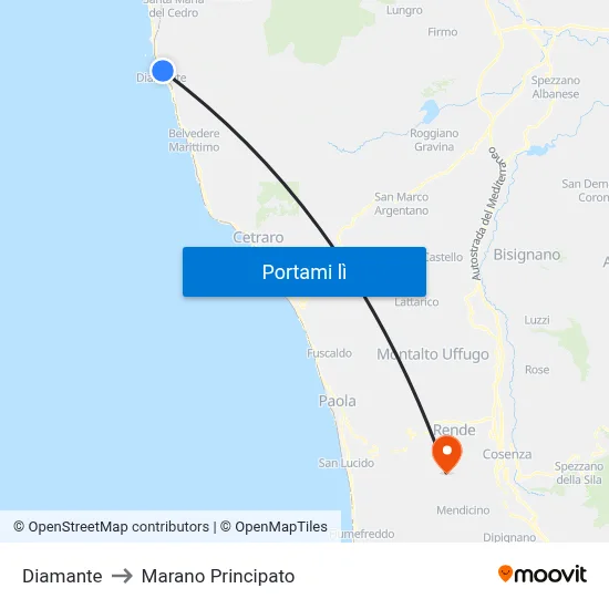 Diamante to Marano Principato map