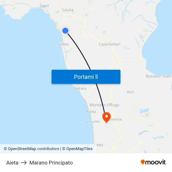 Aieta to Marano Principato map