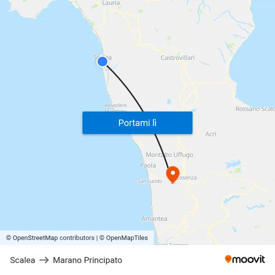 Scalea to Marano Principato map