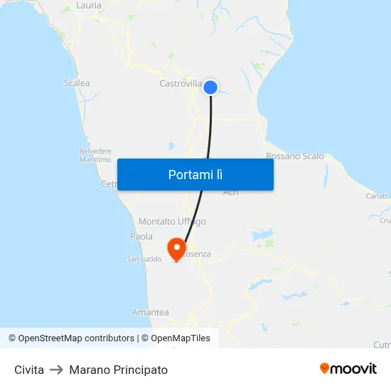 Civita to Marano Principato map