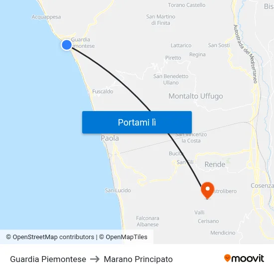 Guardia Piemontese to Marano Principato map