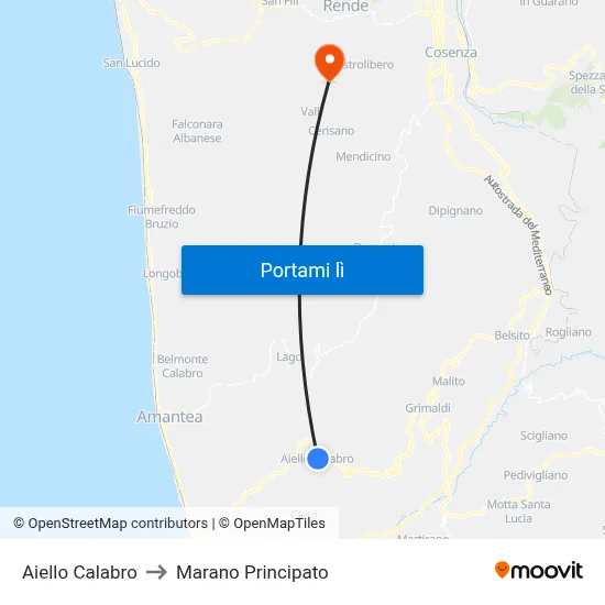 Aiello Calabro to Marano Principato map