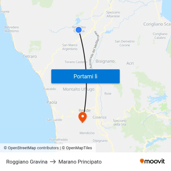 Roggiano Gravina to Marano Principato map