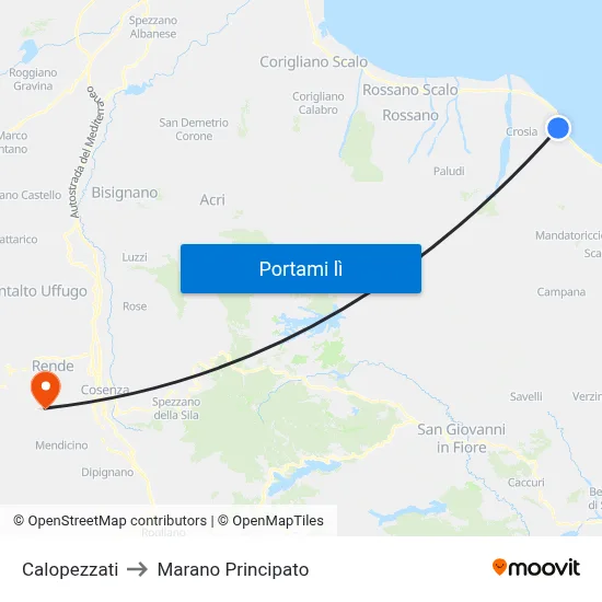 Calopezzati to Marano Principato map