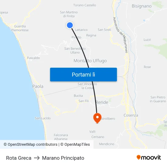 Rota Greca to Marano Principato map
