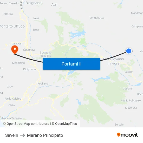 Savelli to Marano Principato map