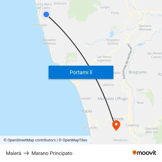 Maierà to Marano Principato map