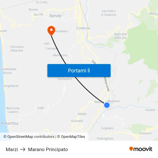 Marzi to Marano Principato map