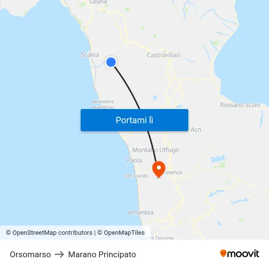 Orsomarso to Marano Principato map