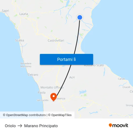 Oriolo to Marano Principato map