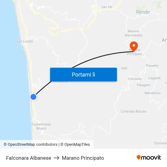 Falconara Albanese to Marano Principato map