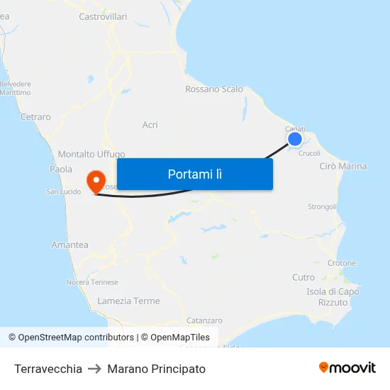 Terravecchia to Marano Principato map