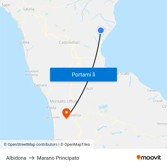 Albidona to Marano Principato map