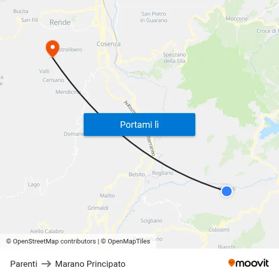 Parenti to Marano Principato map
