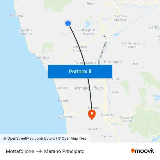 Mottafollone to Marano Principato map