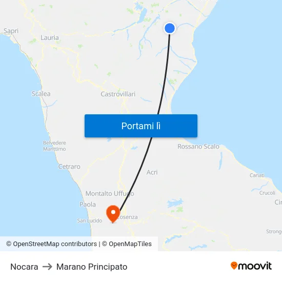 Nocara to Marano Principato map