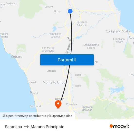Saracena to Marano Principato map