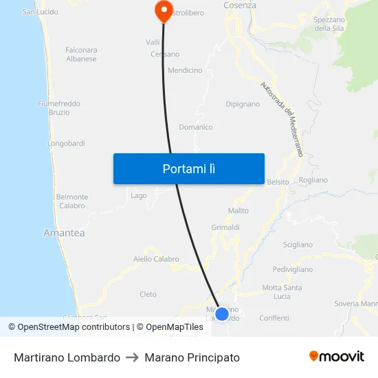Martirano Lombardo to Marano Principato map
