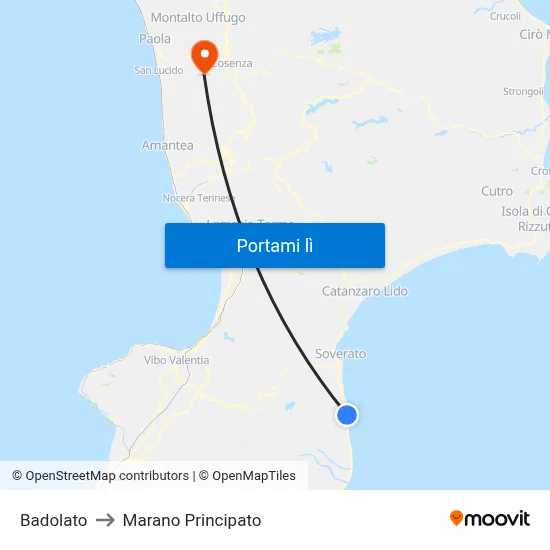 Badolato to Marano Principato map