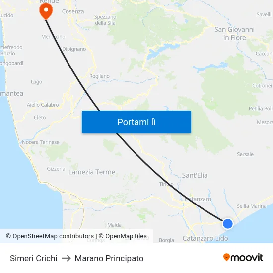 Simeri Crichi to Marano Principato map