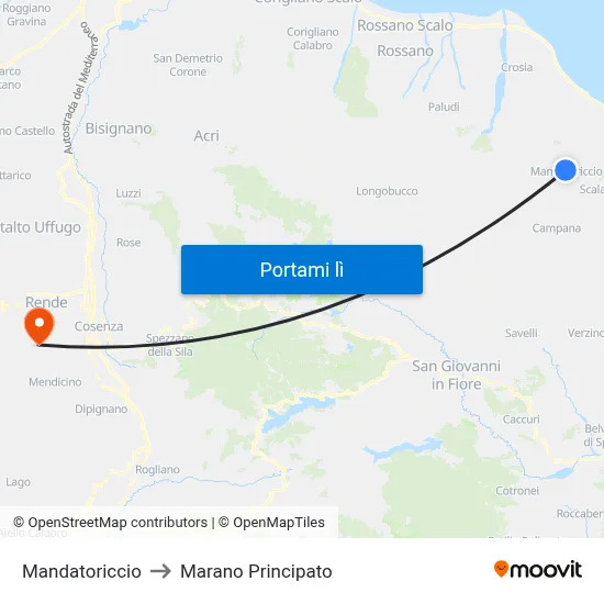 Mandatoriccio to Marano Principato map