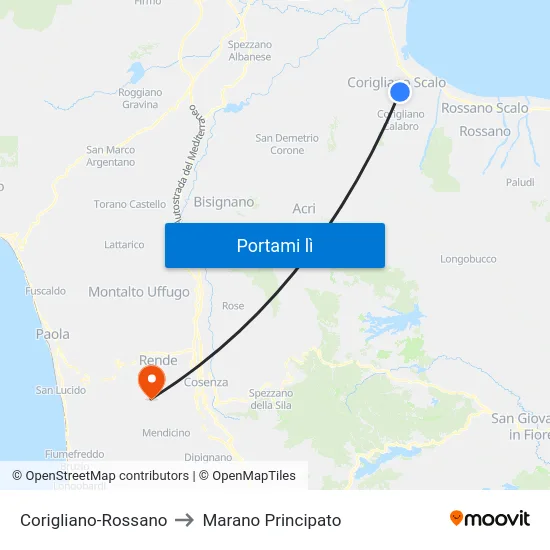 Corigliano-Rossano to Marano Principato map