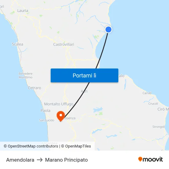 Amendolara to Marano Principato map