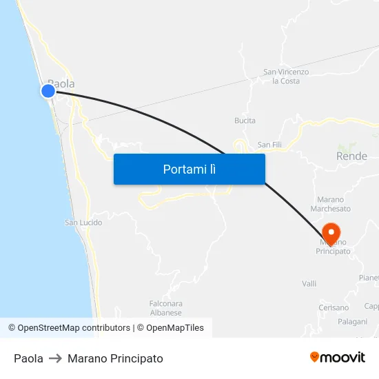 Paola to Marano Principato map