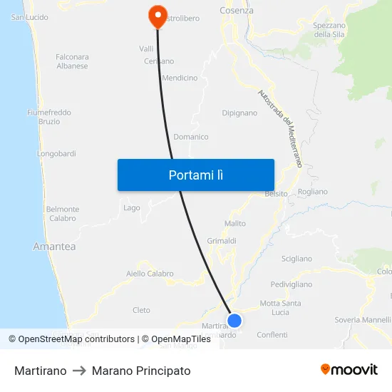 Martirano to Marano Principato map