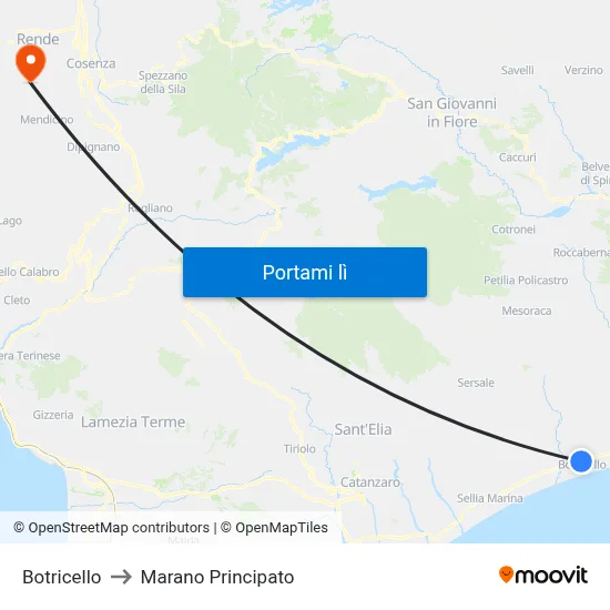 Botricello to Marano Principato map