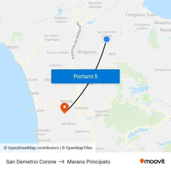 San Demetrio Corone to Marano Principato map