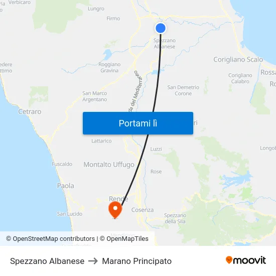 Spezzano Albanese to Marano Principato map