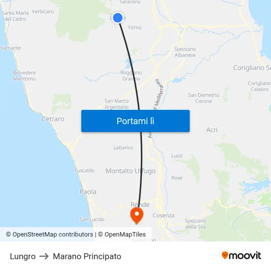 Lungro to Marano Principato map