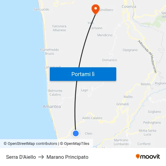 Serra D'Aiello to Marano Principato map