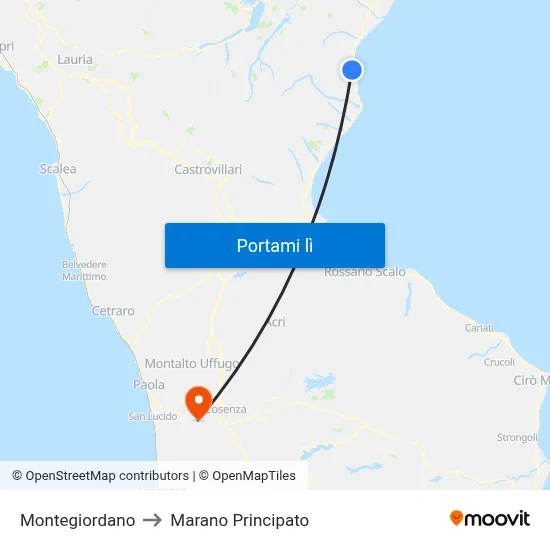 Montegiordano to Marano Principato map