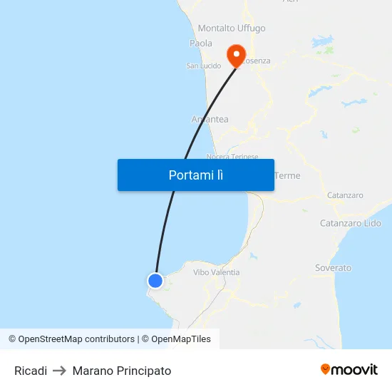 Ricadi to Marano Principato map