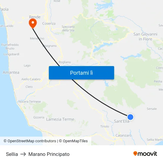 Sellia to Marano Principato map