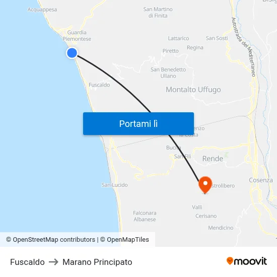 Fuscaldo to Marano Principato map